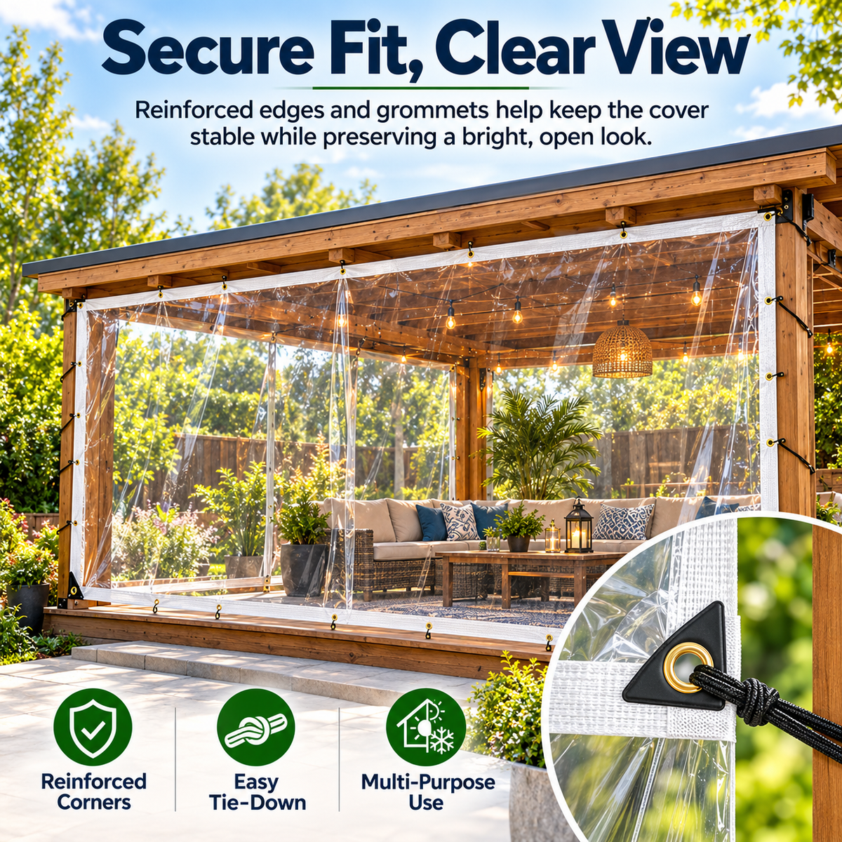 🎉 Outdoor Living Sale – Heavy-Duty Clear Waterproof Tarp Cover for Patios & Pergolas