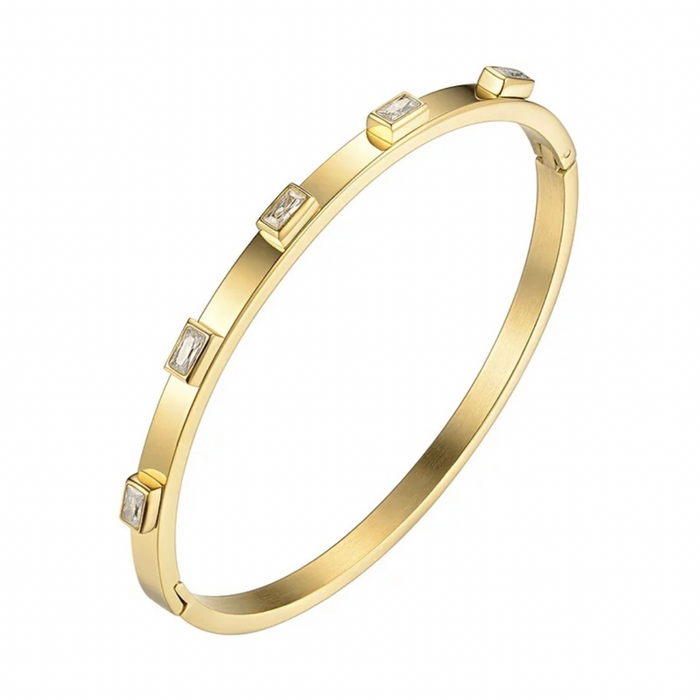 Gold bangle bracelet set with baguette crystals