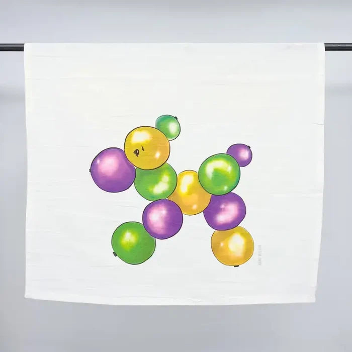 White towel with purple, gold and green bead clusters