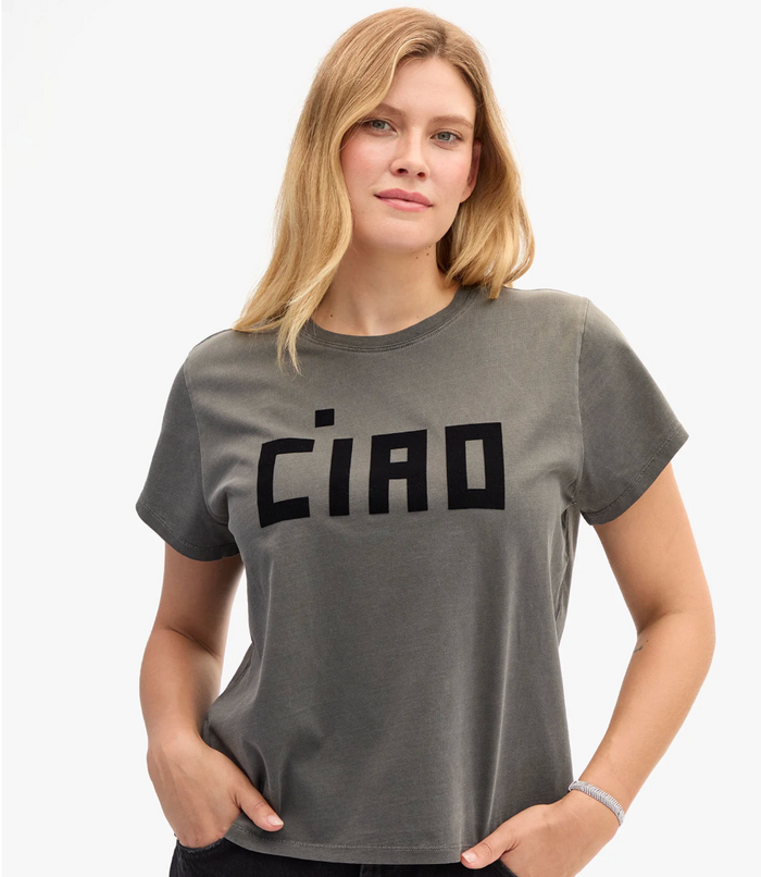 CLASSIC TEE - FLOCKED BLOCK CIAO IN FADED BLACK