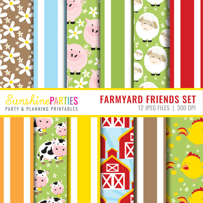 Bold, bright farmyard digital paper set