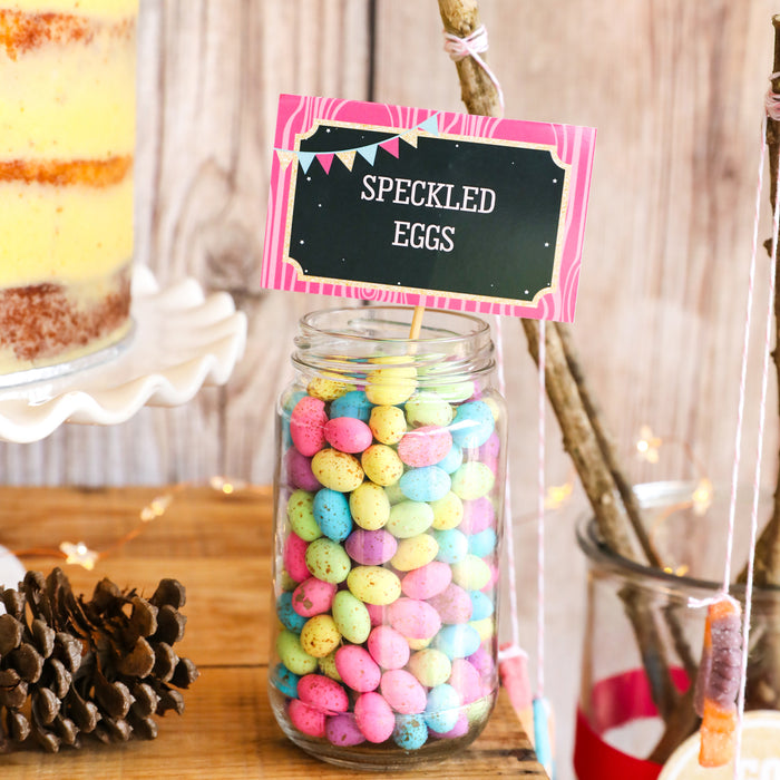 Glamping party food tent cards