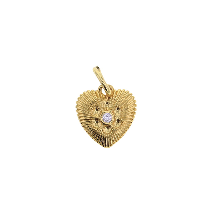 Small gold textured heart charm with a crystal center