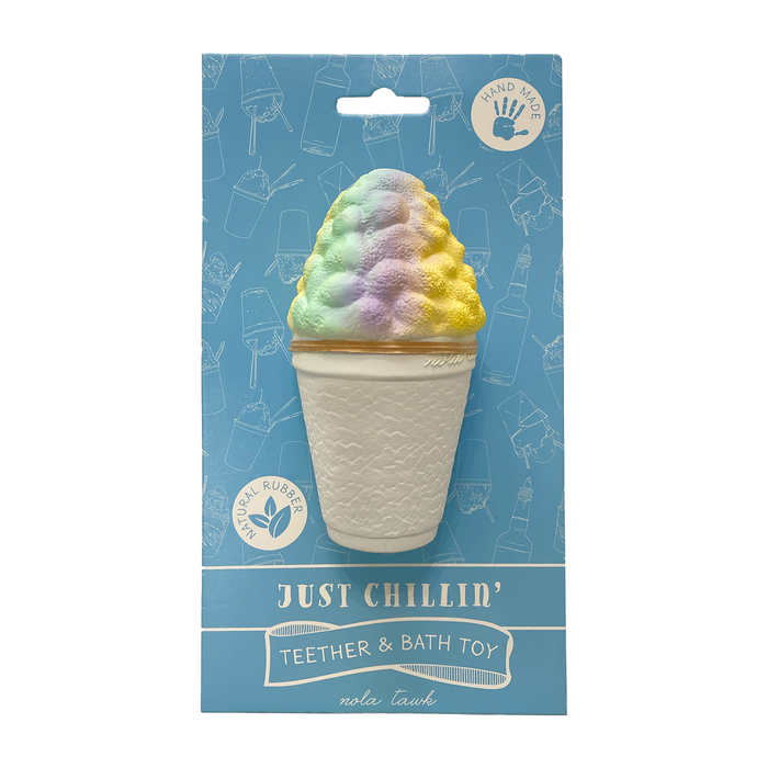 Pastel snowball cone teether and bath toy on its card