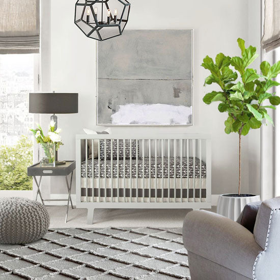 Oilo Band Crib Skirt - Linen and Charcoal-3