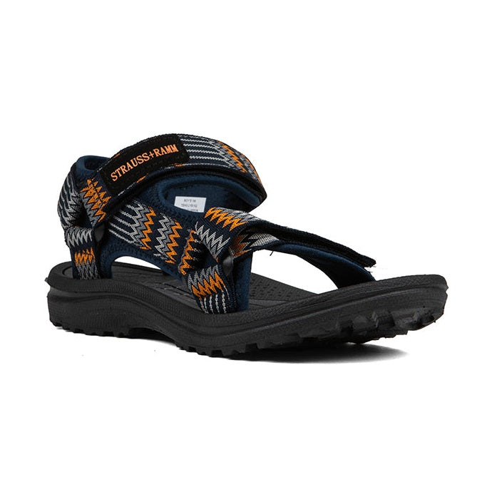 Black sport sandal with patterned straps