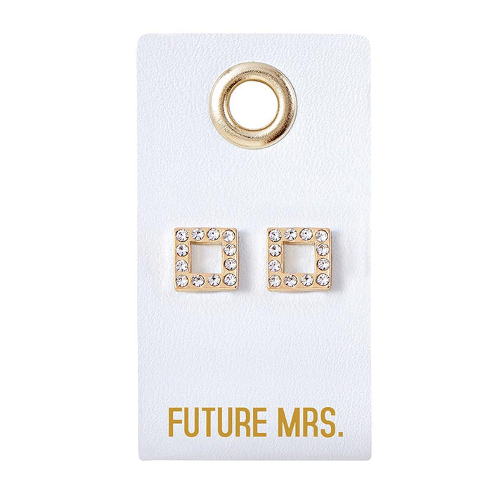 Square crystal stud earrings on a Future Mrs. card