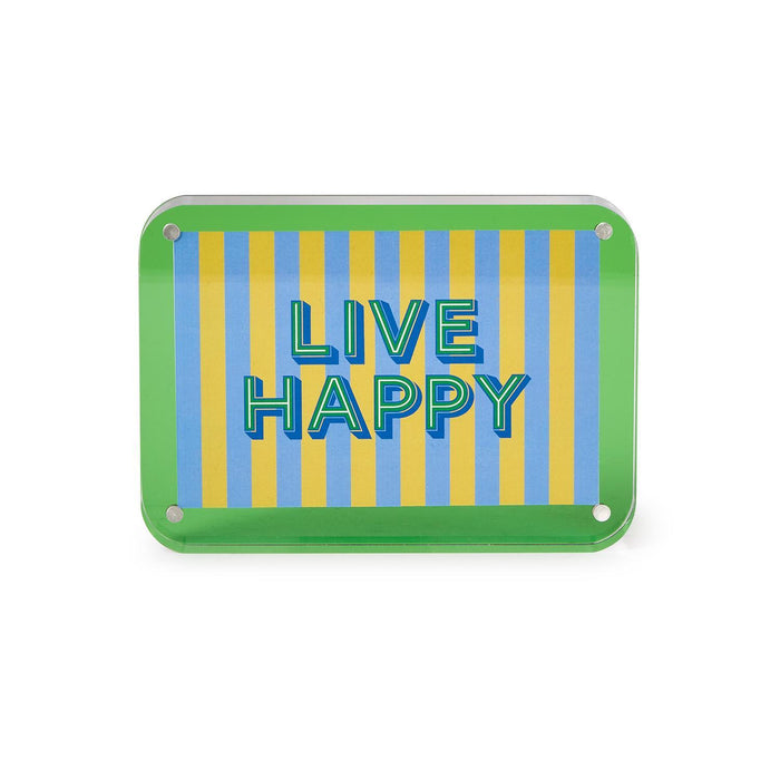 Green and yellow striped Live Happy acrylic frame