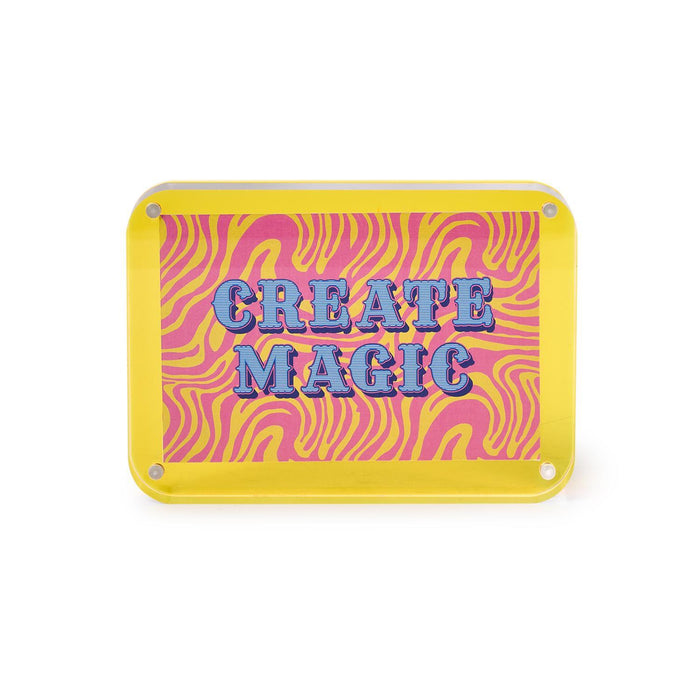 Yellow and pink Create Magic acrylic frame