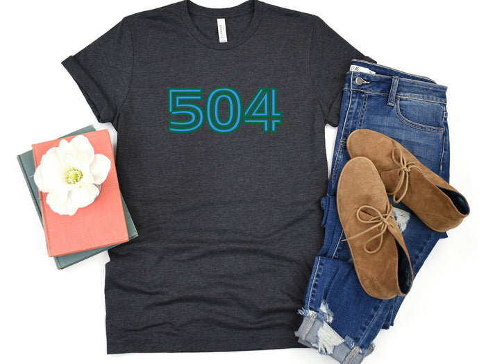 NolaCajun 504 Inline Green and Blue Tshirt Color View New Orleans Louisiana Green