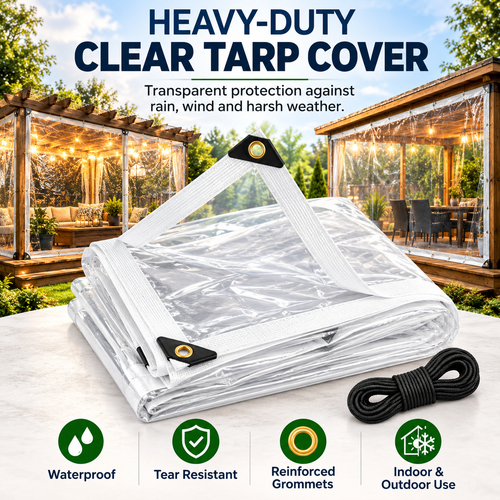 🎉 Outdoor Living Sale – Heavy-Duty Clear Waterproof Tarp Cover for Patios & Pergolas