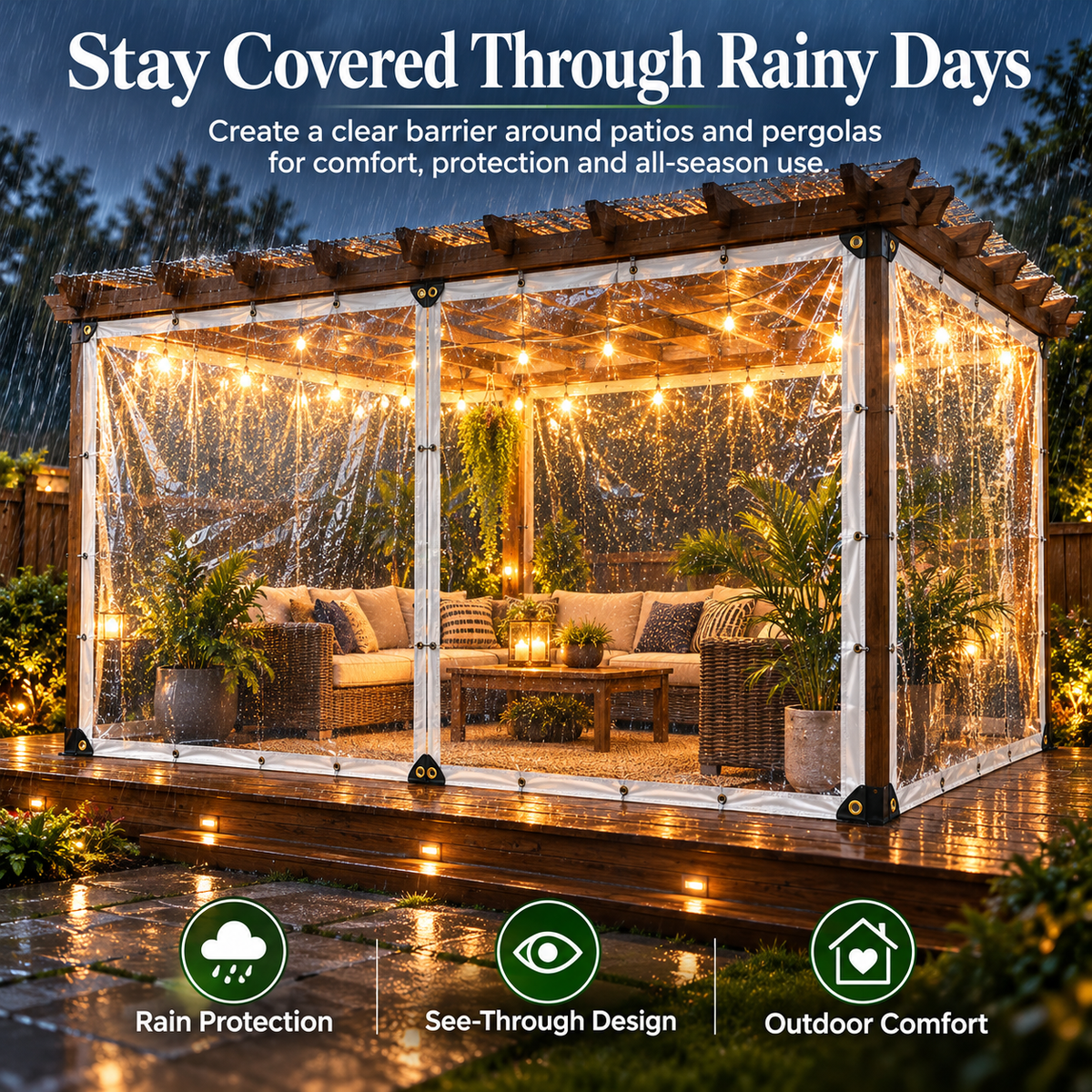 🎉 Outdoor Living Sale – Heavy-Duty Clear Waterproof Tarp Cover for Patios & Pergolas