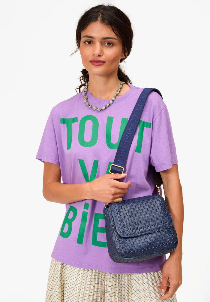 ADJUSTABLE CROSSBODY STRAP IN NAVY W/TONAL DEJA VU