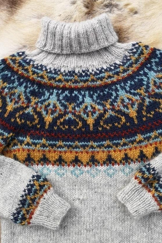 Alasuq Light Ash Heather and Golden Heather Wool Sweater - Alafosslopi Knitting Kit