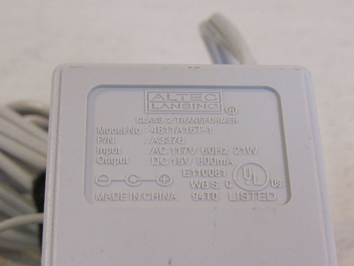 Altec-Lansing-Class-2-Transformer-Adapter-Input-AC-117V-60Hz-21-Watt-4811A15T-4-890 3