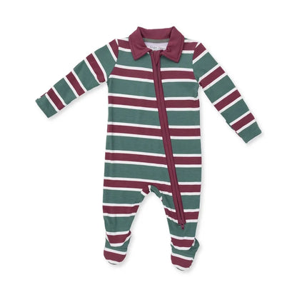 Angel Dear Rugby Stripe Green - Polo 2 Way Zipper Footie