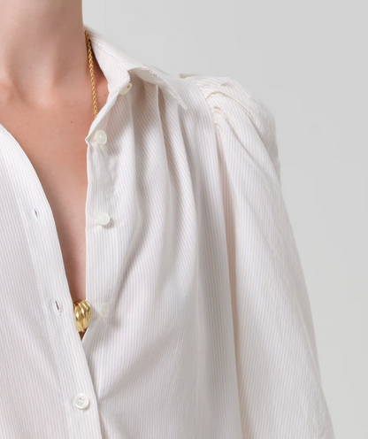 ANYA PUFF SLEEVE W/FRONT PLEAST IN SAND MICRO
