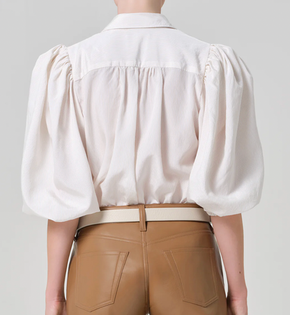 ANYA PUFF SLEEVE W/FRONT PLEAST IN SAND MICRO