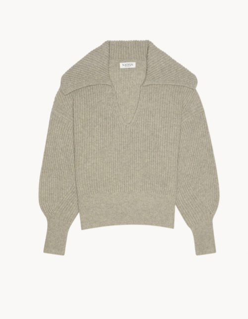 ASHTON COLLARED PULLOVER IN MOONBEAM