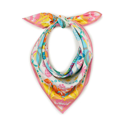 Pastel print mini silk scarf tied in a bow