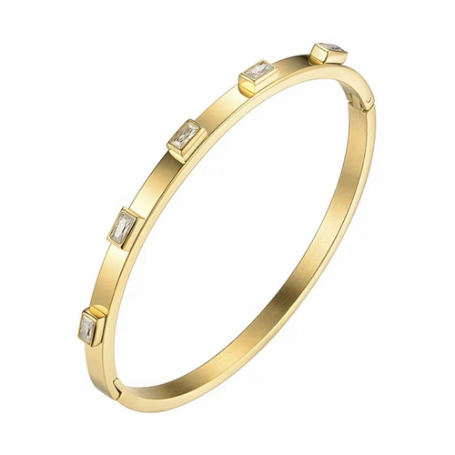 Gold bangle bracelet set with baguette crystals