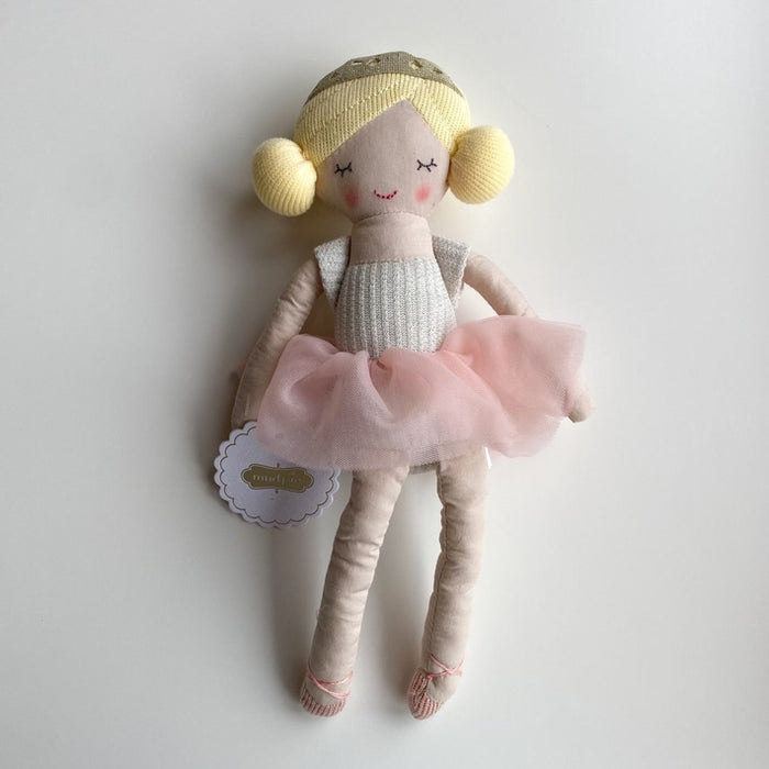 Soft ballerina doll with blonde hair buns and pink tulle skirt