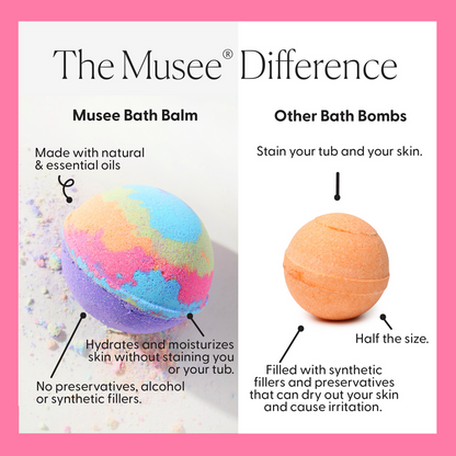 Chart comparing Musee bath balms to other bath bombs