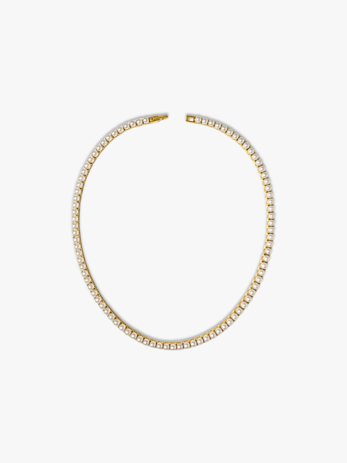 Gold 4mm pearl tennis necklace