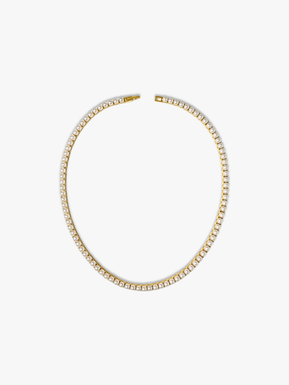 Gold 4mm pearl tennis necklace