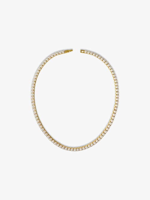 Gold 4mm pearl tennis necklace