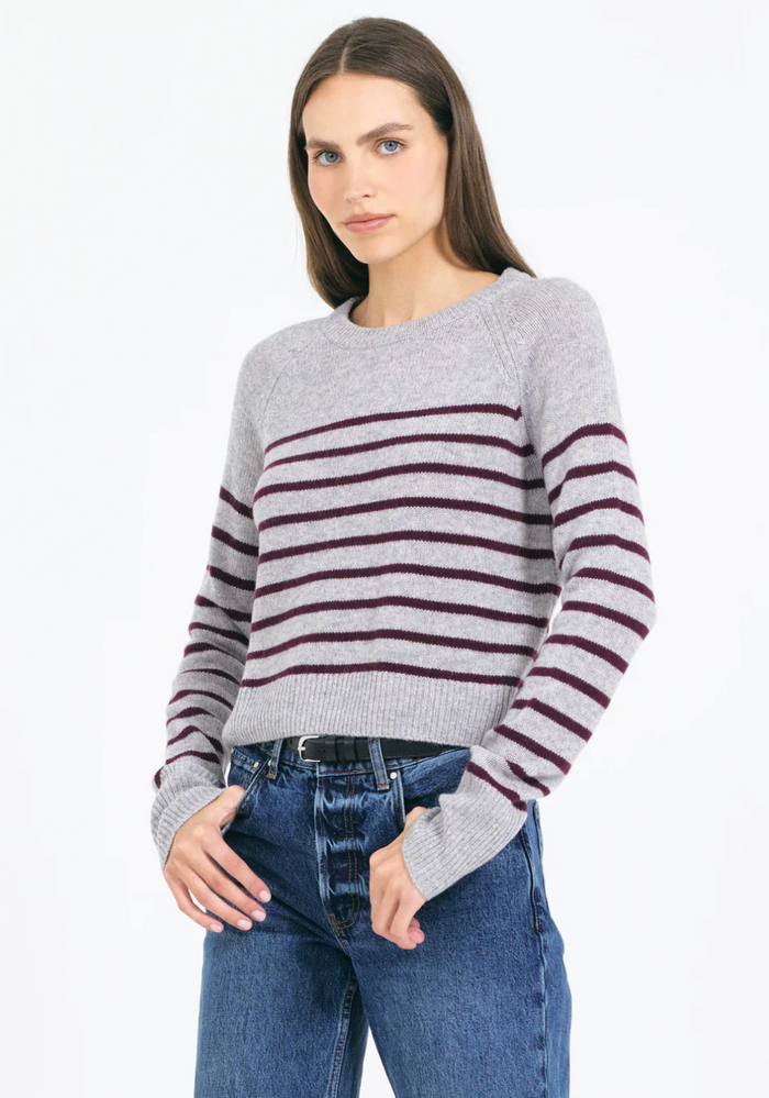 Blakely Cashmere Crewneck in Heather Grey Combo