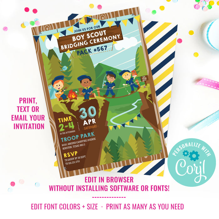Boy Scouts and Cubs Bridging Ceremony invitation.