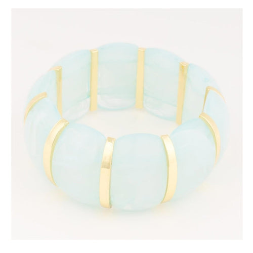 Sky blue resin and gold segmented stretch bracelet
