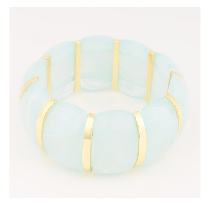 Sky blue resin and gold segmented stretch bracelet, second view