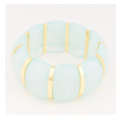 Sky blue resin and gold segmented stretch bracelet, second view