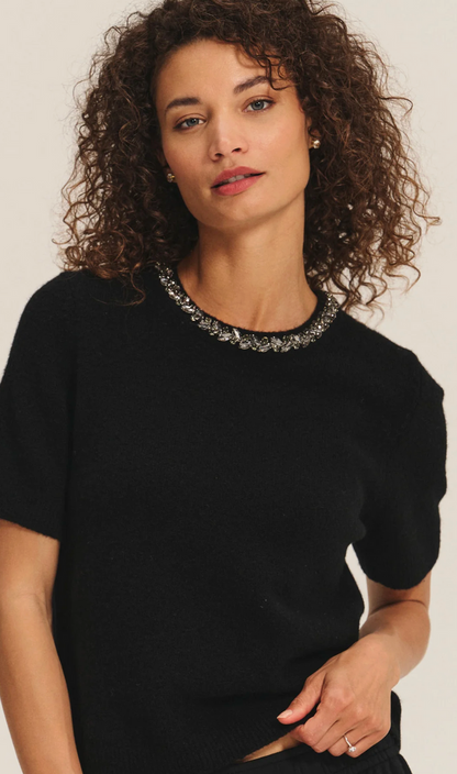 BRIANA JEWELED TEE IN BLACK