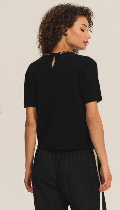 BRIANA JEWELED TEE IN BLACK