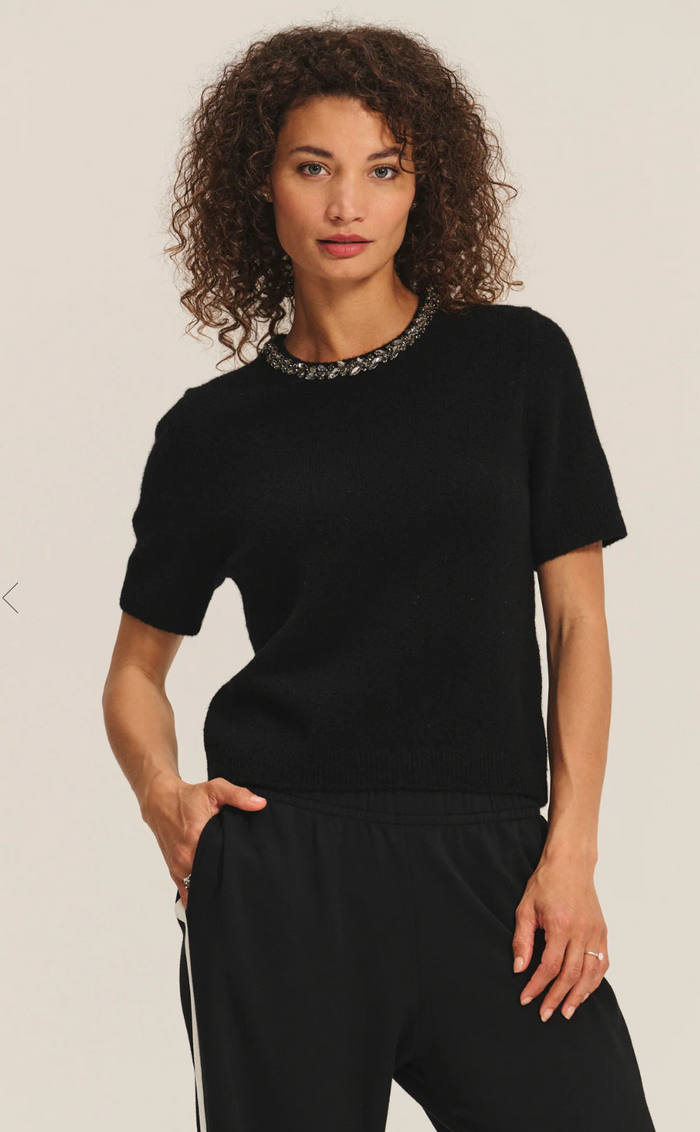BRIANA JEWELED TEE IN BLACK