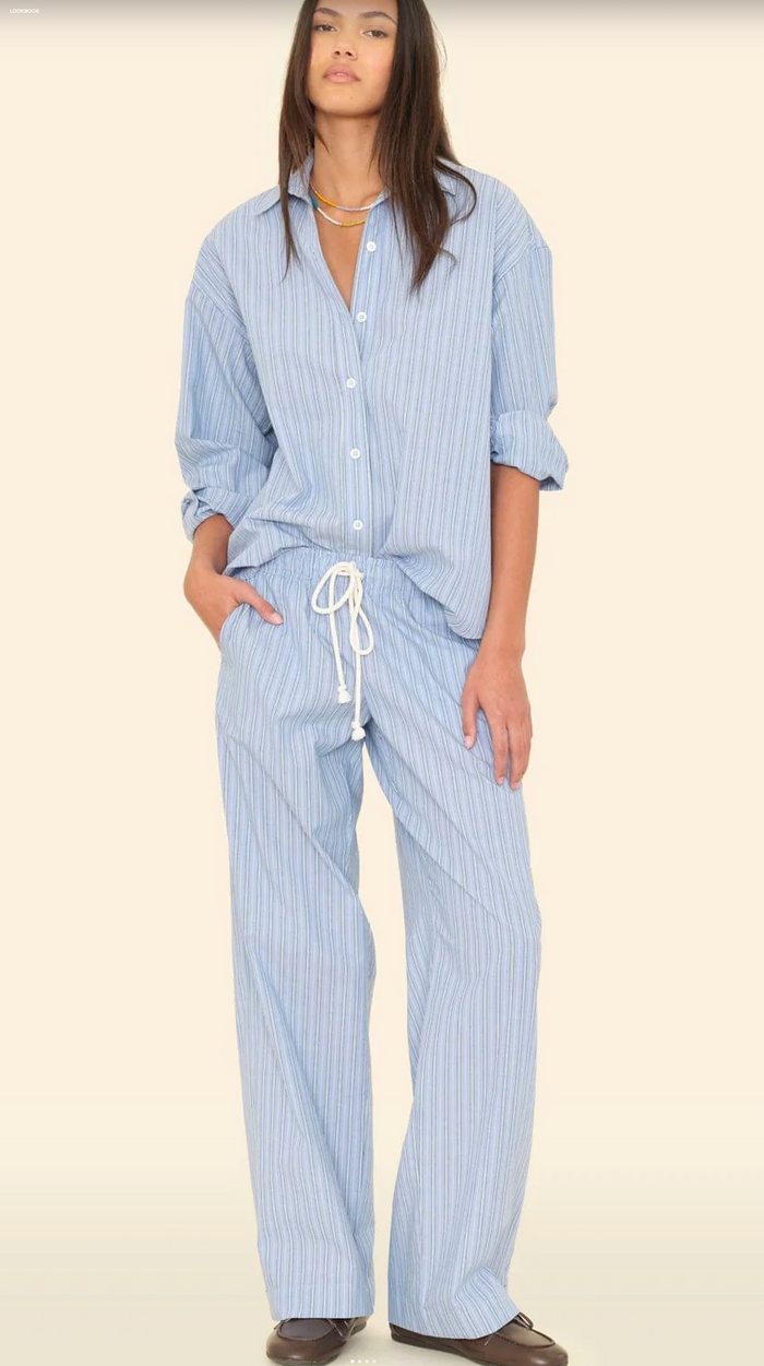BRINNA PANT IN CHAMBRAY TEAL STRIPE