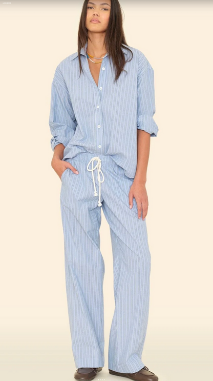 BRINNA PANT IN CHAMBRAY TEAL STRIPE