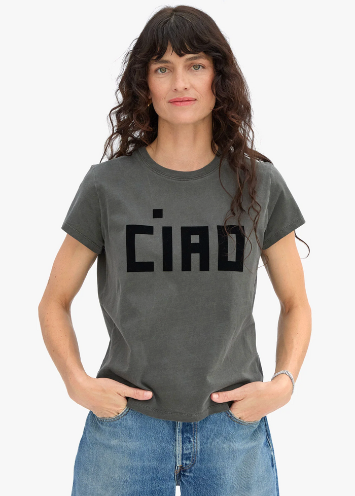 CLASSIC TEE - FLOCKED BLOCK CIAO IN FADED BLACK