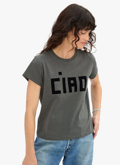 CLASSIC TEE - FLOCKED BLOCK CIAO IN FADED BLACK