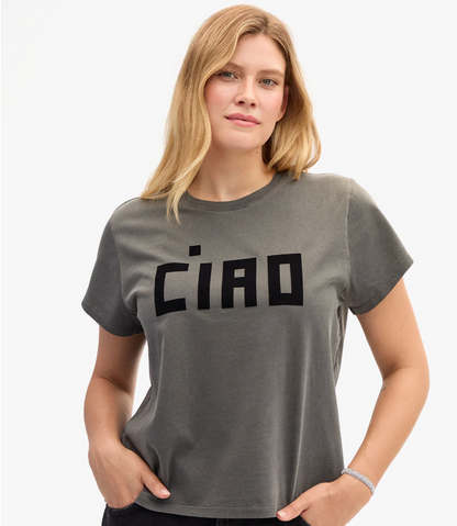 CLASSIC TEE - FLOCKED BLOCK CIAO IN FADED BLACK