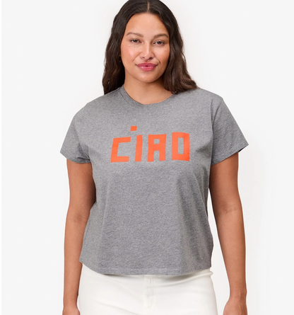 CLASSIC TEE IN GREY MELANGE W/ SAFETY ORANGE BLOCK CIAO