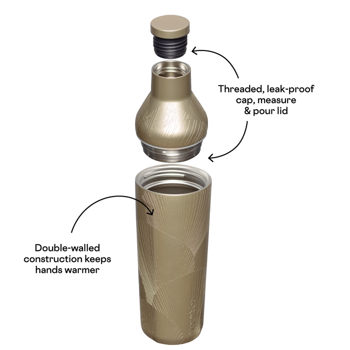 Cocktail shaker features: leak-proof cap, measure, double-walled