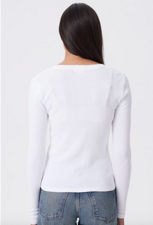 COTTON RIB L/S W/ VNECK BUTTONS