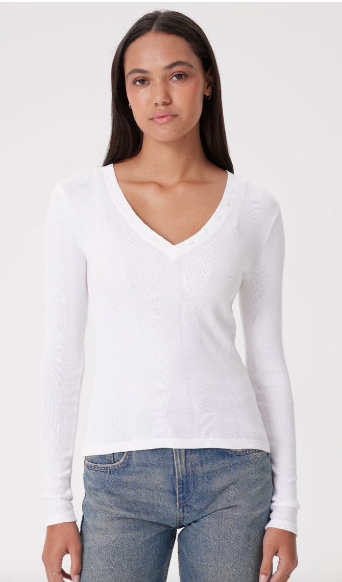 COTTON RIB TANK W/ VNECK BUTTONS IN WHITE