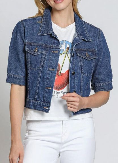 CROP JEAN JACKET IN MEDIUM INDIGO