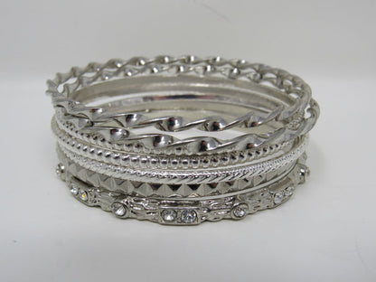 Designer-Bangle-Bracelet-Set-of-7-Silver-Clear-Gemstones-Female-Adult-542 5
