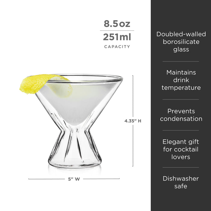 Double-walled martini glass specs: 8.5 oz, borosilicate glass